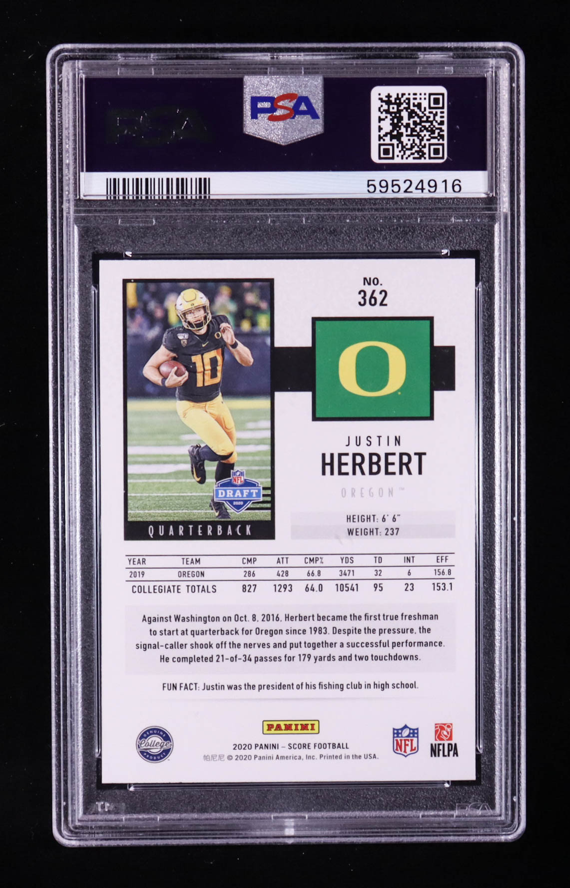 Justin Herbert 2020 Panini Score #362 RC (PSA 10) at PristineAuction.com Justin Herbert 2020 Panini Score #362 RC (PSA 10) at PristineAuction.com