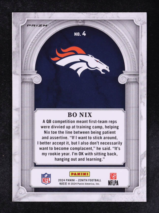 Bo Nix 2024 Zenith Z Marquee Orange #4 RC at PristineAuction.com Bo Nix 2024 Zenith Z Marquee Orange #4 RC at PristineAuction.com