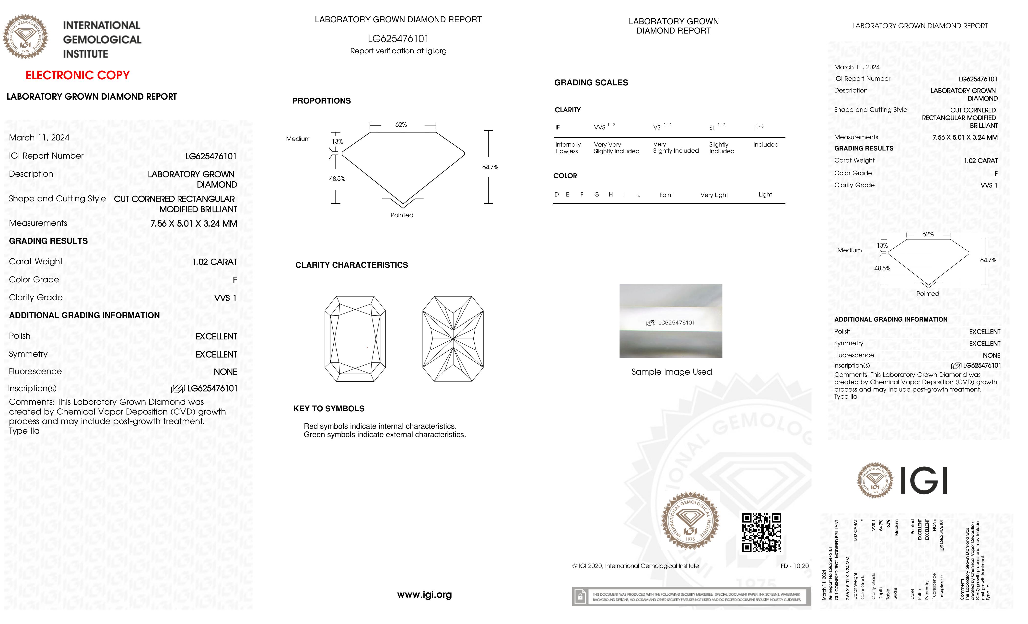 1.02 Carats Lab Grown Diamond Loose F, VVS1 | (IGI Cert) at PristineAuction.com 1.02 Carats Lab Grown Diamond Loose F, VVS1 | (IGI Cert) at PristineAuction.com