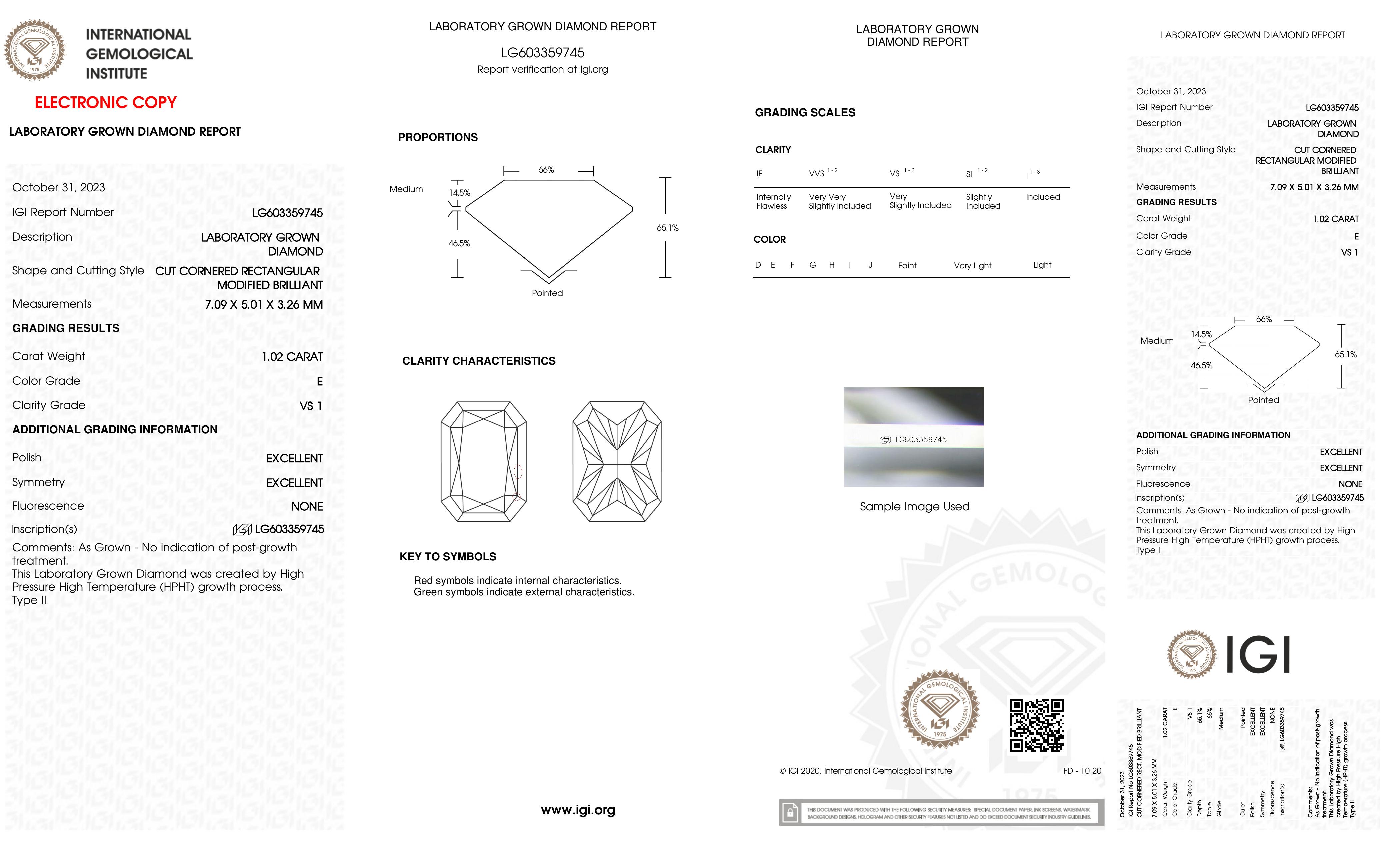 1.02 Carats Lab Grown Diamond Loose E,VS1 (IGI Cert) at PristineAuction.com 1.02 Carats Lab Grown Diamond Loose E,VS1 (IGI Cert) at PristineAuction.com