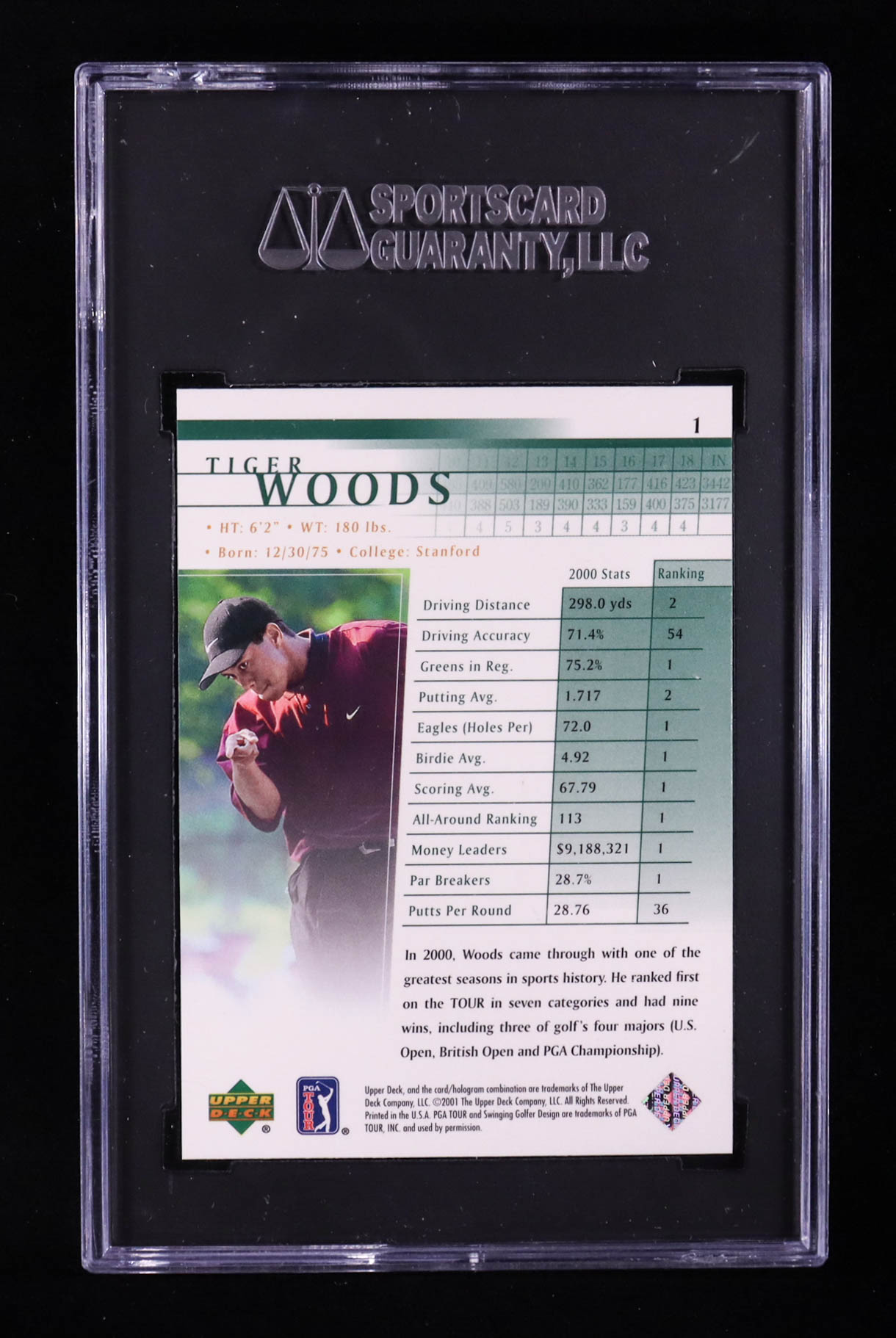 Tiger Woods 2001 Upper Deck #1 RC (SGC 10) at PristineAuction.com Tiger Woods 2001 Upper Deck #1 RC (SGC 10) at PristineAuction.com