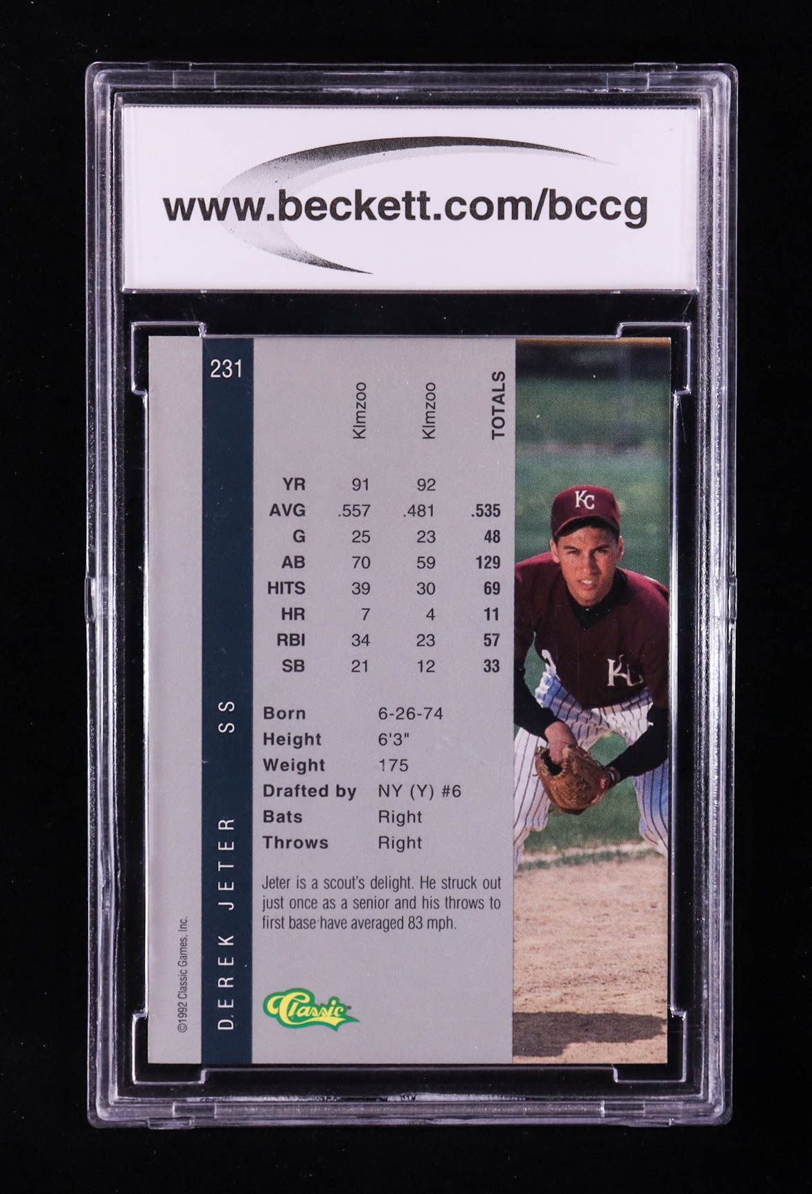 Derek Jeter 92 Classic Four Sport #231 RC (BCCG 10) at PristineAuction.com Derek Jeter 92 Classic Four Sport #231 RC (BCCG 10) at PristineAuction.com