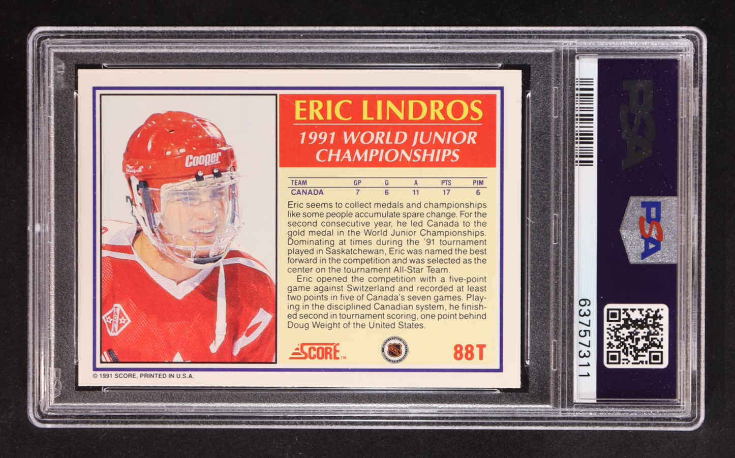 Eric Lindros 1990-91 Score Rookie Traded #88T RC (PSA 10) at PristineAuction.com Eric Lindros 1990-91 Score Rookie Traded #88T RC (PSA 10) at PristineAuction.com