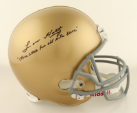 Lou Holtz Signed Notre Dame Fighting Irish Full-Size Helmet Inscribed "Cheer, Cheer for old Notre Dame" (Fanatics) at PristineAuction.com
