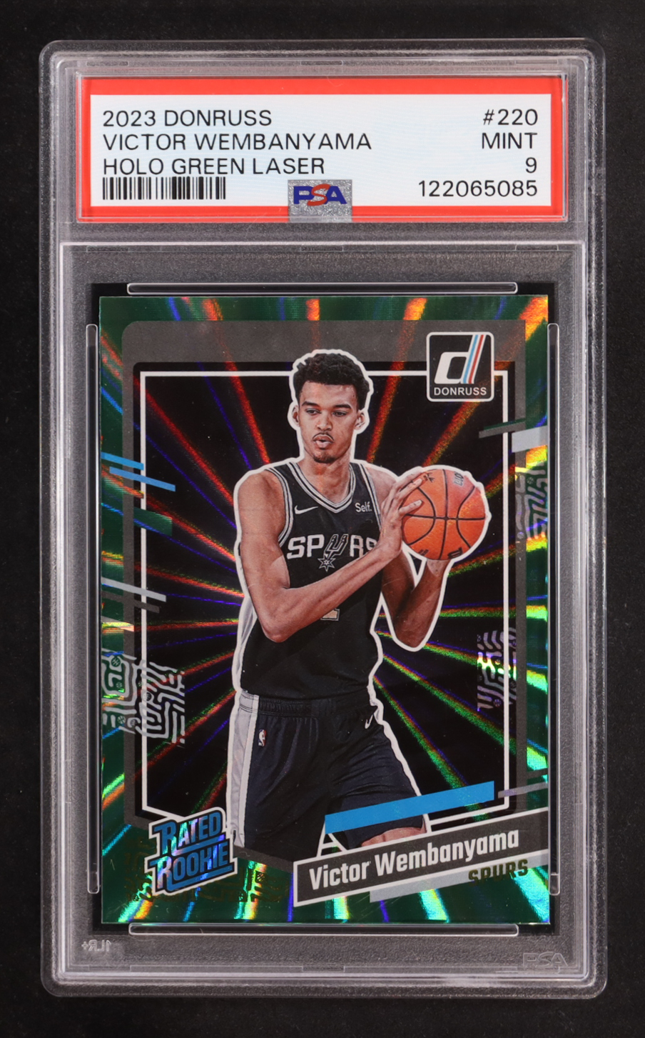 Victor Wembanyama 2023-24 Donruss Holo Green Laser #220 RC (PSA 9) at PristineAuction.com Victor Wembanyama 2023-24 Donruss Holo Green Laser #220 RC (PSA 9) at PristineAuction.com