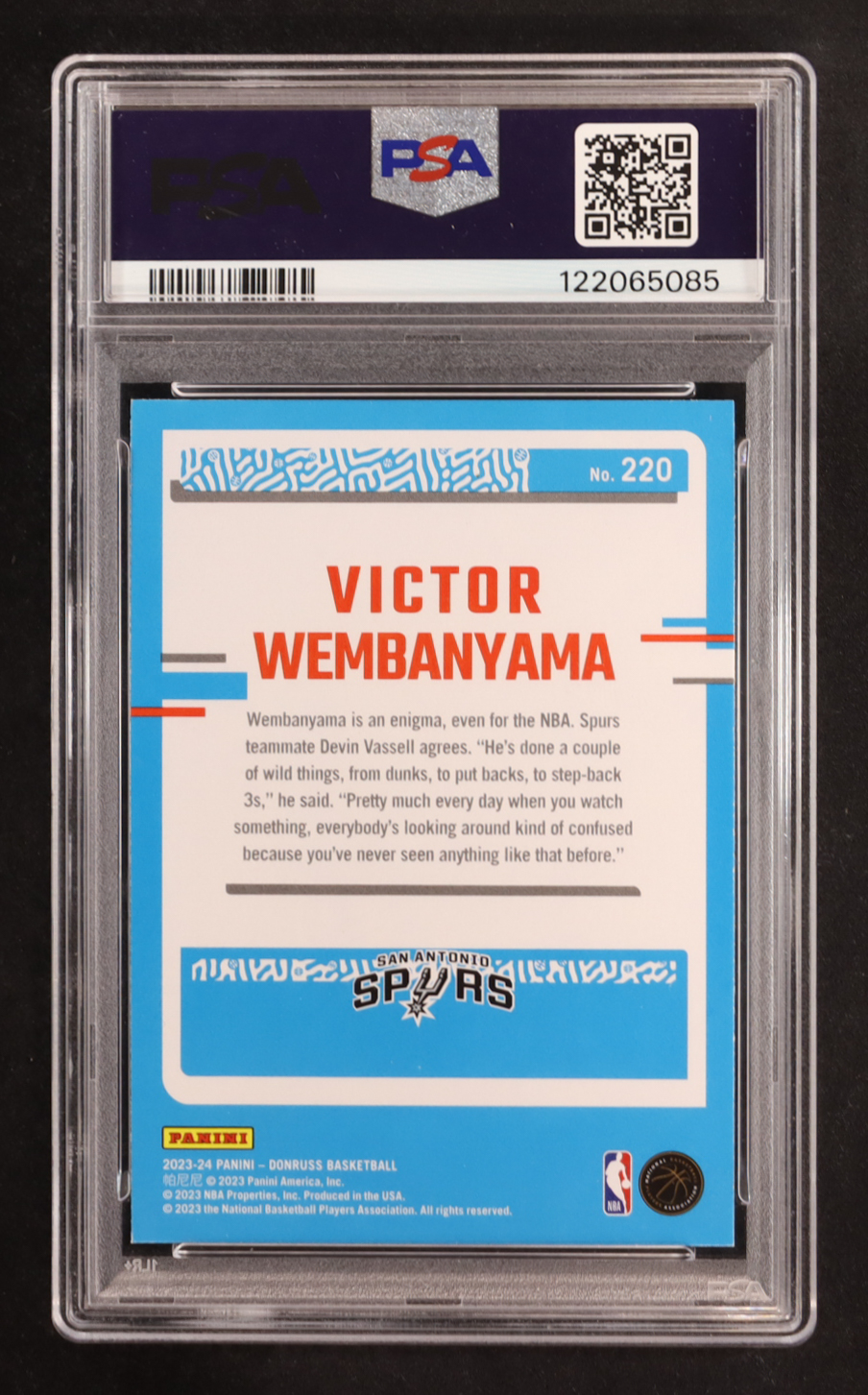 Victor Wembanyama 2023-24 Donruss Holo Green Laser #220 RC (PSA 9) at PristineAuction.com Victor Wembanyama 2023-24 Donruss Holo Green Laser #220 RC (PSA 9) at PristineAuction.com