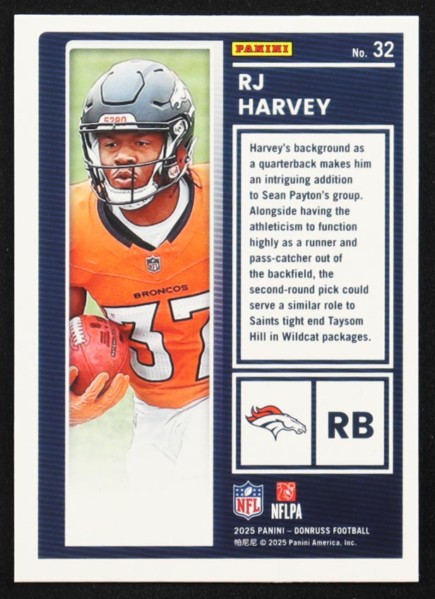 RJ Harvey 2025 Donruss The Rookies #32 RC at PristineAuction.com RJ Harvey 2025 Donruss The Rookies #32 RC at PristineAuction.com