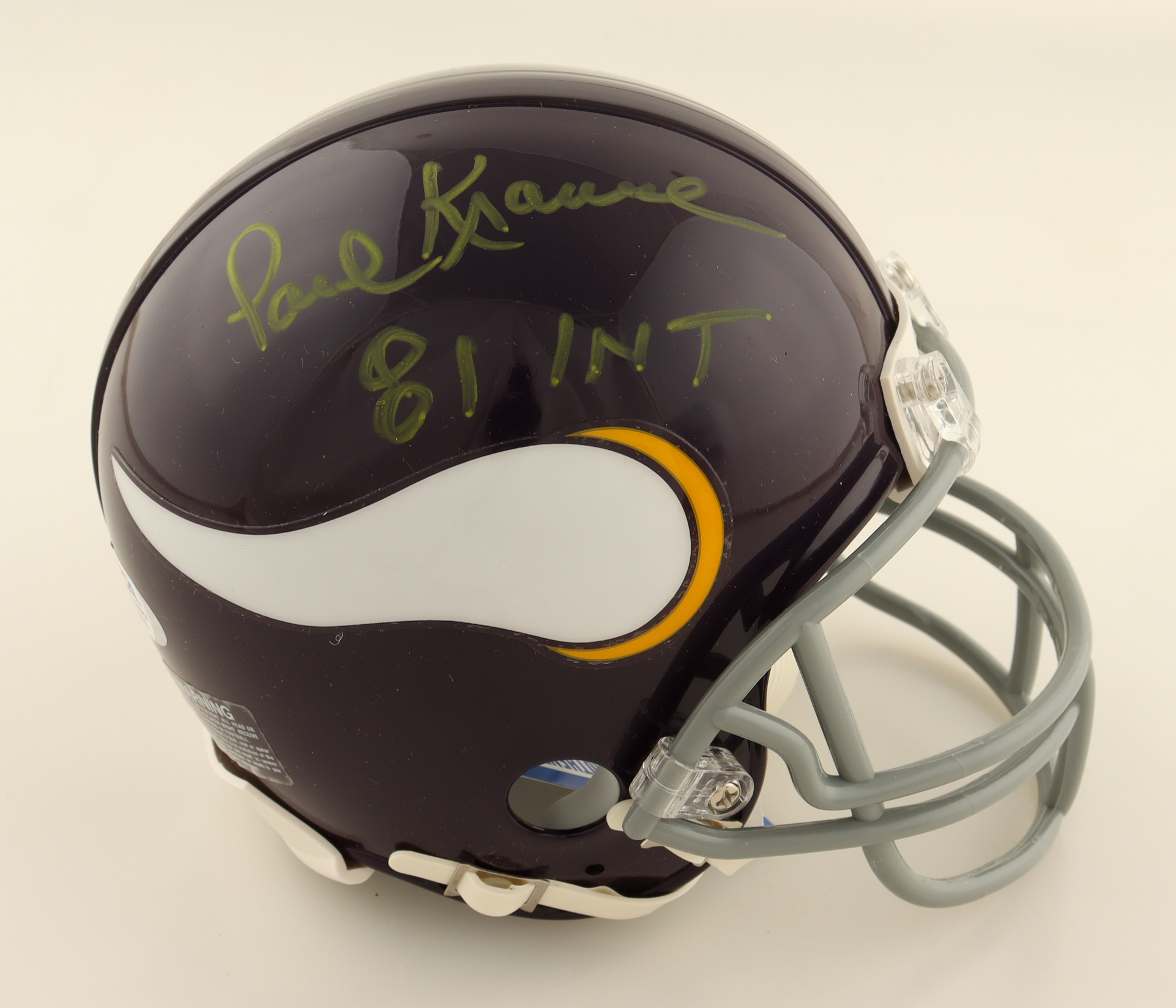 Paul Krause Signed Vikings Mini Helmet Inscribed "81 INT" (PSA) at PristineAuction.com Paul Krause Signed Vikings Mini Helmet Inscribed "81 INT" (PSA) at PristineAuction.com