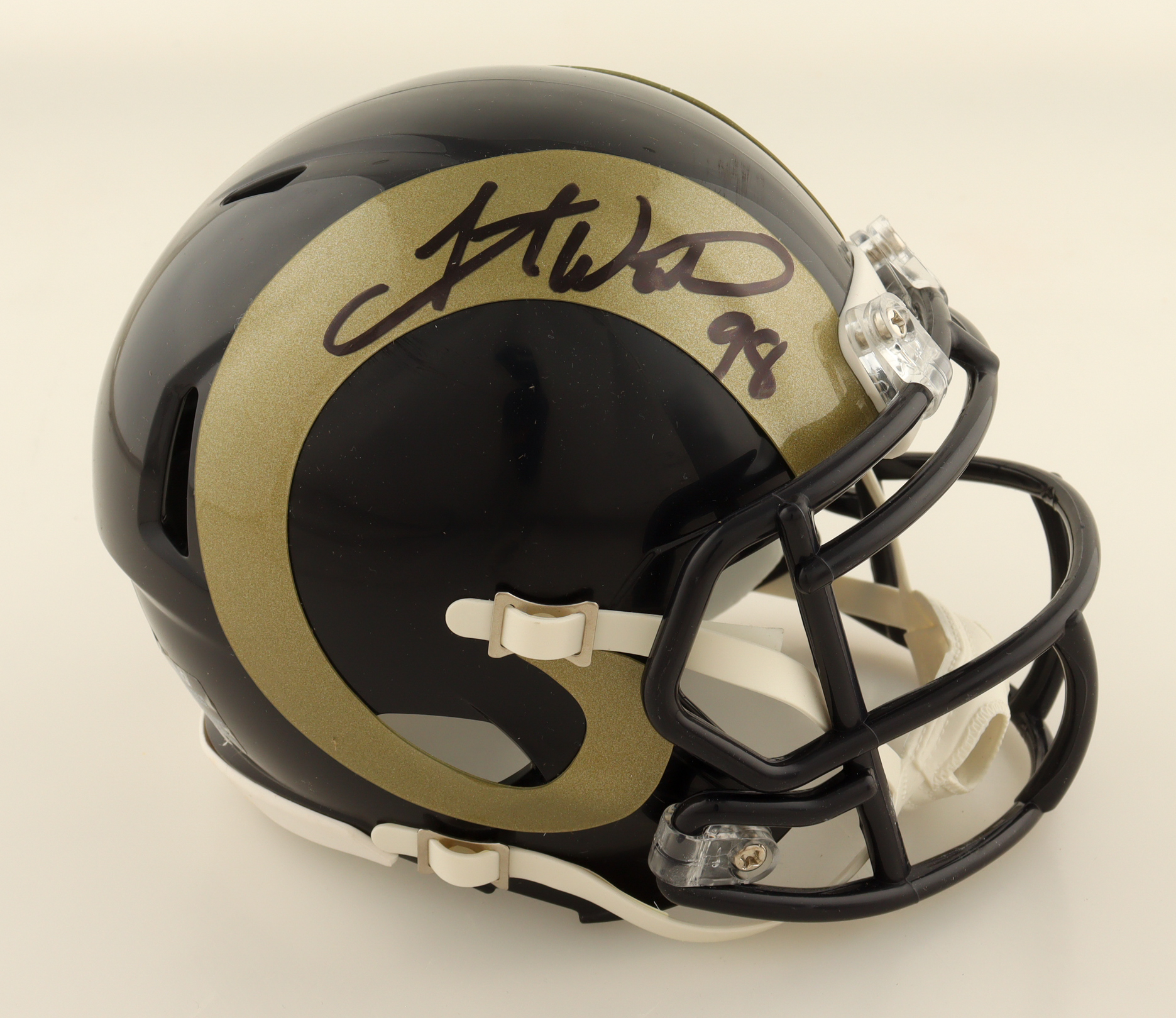 Grant Wistrom Signed Rams Throwback Speed Mini Helmet (Beckett) at PristineAuction.com Grant Wistrom Signed Rams Throwback Speed Mini Helmet (Beckett) at PristineAuction.com