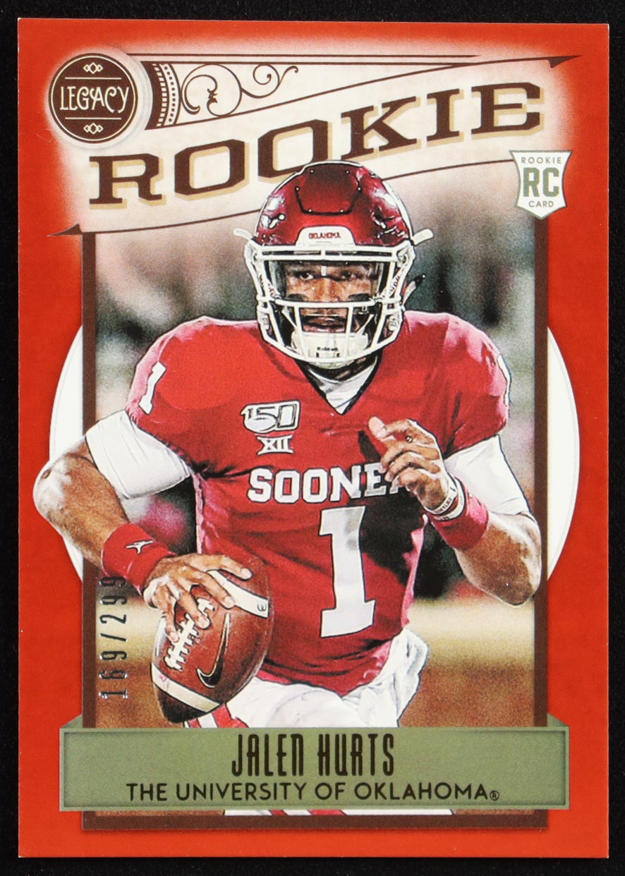 Jalen Hurts 2020 Panini Legacy Red #142 RC #169/299 at PristineAuction.com Jalen Hurts 2020 Panini Legacy Red #142 RC #169/299 at PristineAuction.com