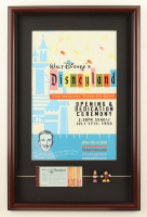 Disneyland "Opening Day" Custom Framed Print Display with Vintage A to E Attraction Ticket Book & Mickey & Minnie Mouse Figurines at PristineAuction.com
