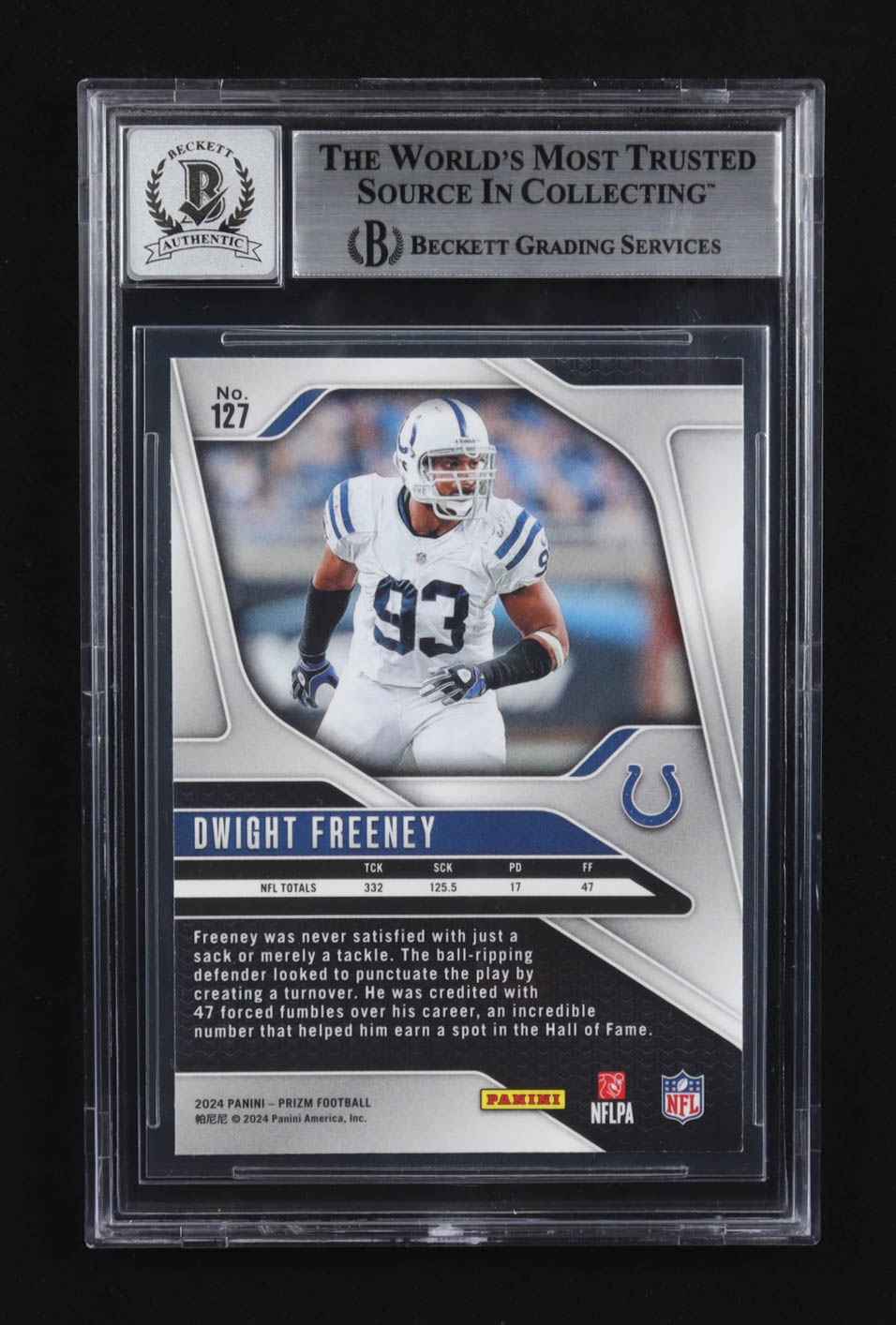 Dwight Freeney Signed 2024 Panini Prizm #127 (BGS | Autograph Graded BGS 10) at PristineAuction.com Dwight Freeney Signed 2024 Panini Prizm #127 (BGS | Autograph Graded BGS 10) at PristineAuction.com