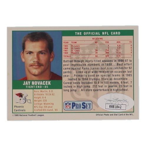 Jay Novacek Signed 1989 Pro Set #335 RC (JSA) at PristineAuction.com Jay Novacek Signed 1989 Pro Set #335 RC (JSA) at PristineAuction.com
