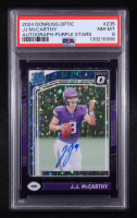 JJ McCarthy 2024 Donruss Optic Rated Rookies RPS Autographs Purple Stars #235 #35/42 RC (PSA 8) at PristineAuction.com