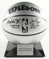 Magic Johnson & Larry Bird Signed NBA Basketball Platinum Edition with Display Stand (Beckett & PSA) at PristineAuction.com