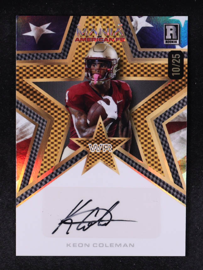 Keon Coleman 2024 Wild Card Auto Mania Star American Flag #AMASKC #10/25 RC at PristineAuction.com Keon Coleman 2024 Wild Card Auto Mania Star American Flag #AMASKC #10/25 RC at PristineAuction.com