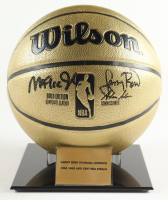 Magic Johnson & Larry Bird Signed NBA Basketball Gold Edition with Display Stand (Beckett & PSA) at PristineAuction.com