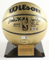 Magic Johnson & Larry Bird Signed NBA Basketball Gold Edition with Display Stand (Beckett & PSA) at PristineAuction.com