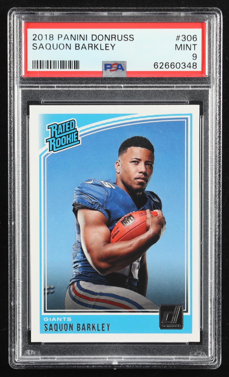 Saquon Barkley 2018 Donruss #306 RR RC (PSA 9) at PristineAuction.com Saquon Barkley 2018 Donruss #306 RR RC (PSA 9) at PristineAuction.com