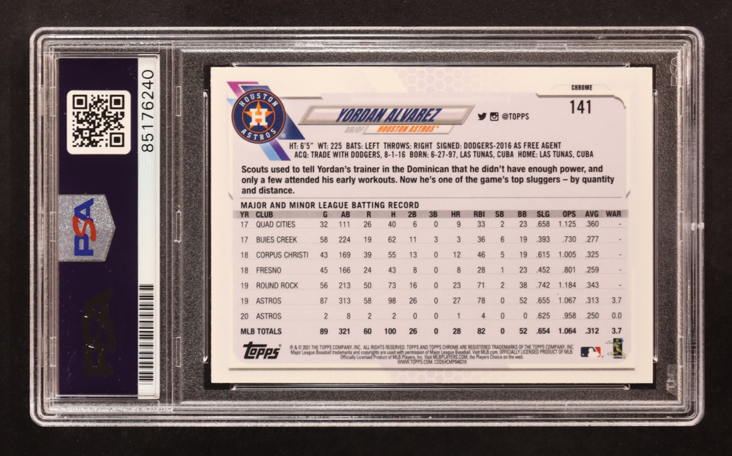 Yordan Alvarez Signed 2021 Topps Chrome #141 (PSA) at PristineAuction.com Yordan Alvarez Signed 2021 Topps Chrome #141 (PSA) at PristineAuction.com