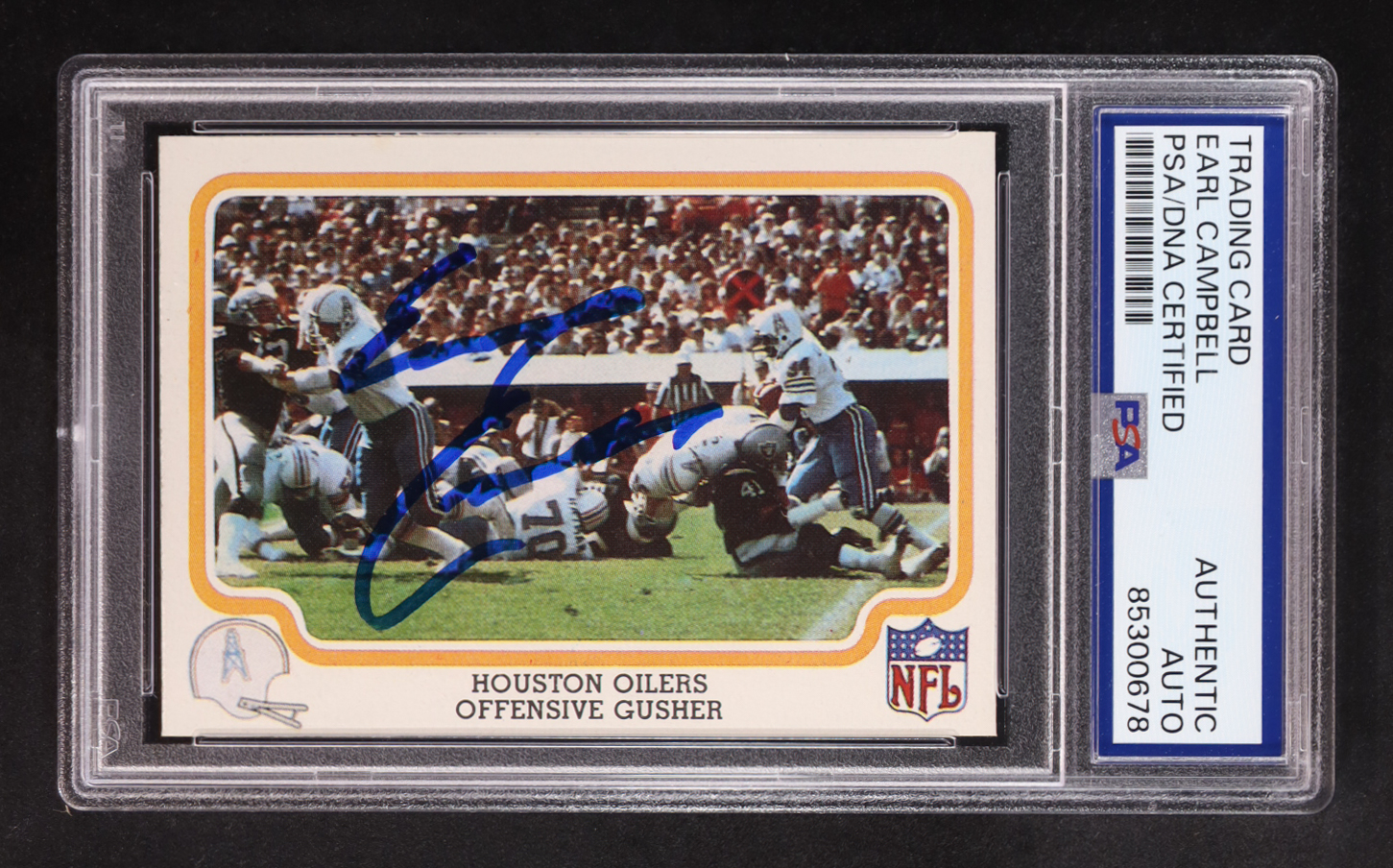 Earl Campbell Signed 1979 Fleer Offensive Gusher #21 RC (PSA) at PristineAuction.com Earl Campbell Signed 1979 Fleer Offensive Gusher #21 RC (PSA) at PristineAuction.com