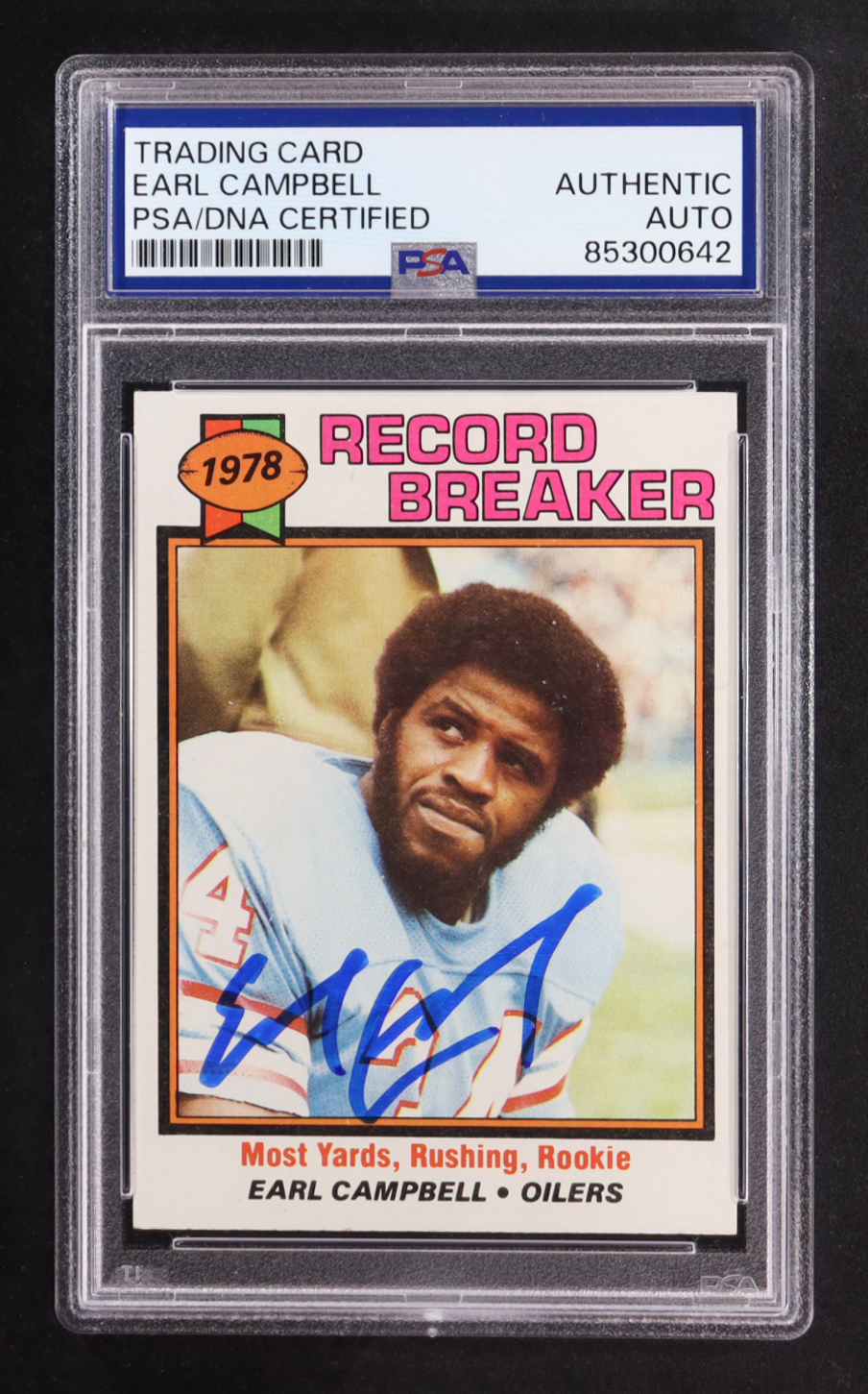 Earl Campbell Signed 1979 Topps Record Breaker #331 RC (PSA) at PristineAuction.com Earl Campbell Signed 1979 Topps Record Breaker #331 RC (PSA) at PristineAuction.com