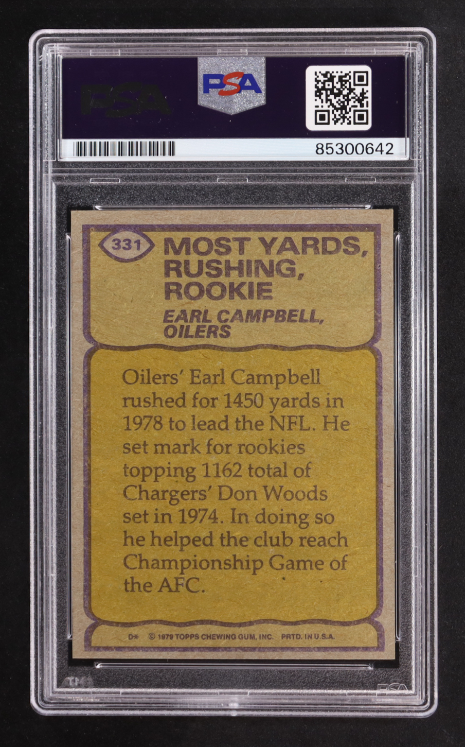 Earl Campbell Signed 1979 Topps Record Breaker #331 RC (PSA) at PristineAuction.com Earl Campbell Signed 1979 Topps Record Breaker #331 RC (PSA) at PristineAuction.com