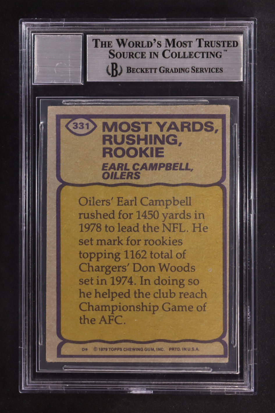 Earl Campbell Signed 1979 Topps Record Breaker #331 RC (BGS | Autograph Graded BGS 10) at PristineAuction.com Earl Campbell Signed 1979 Topps Record Breaker #331 RC (BGS | Autograph Graded BGS 10) at PristineAuction.com
