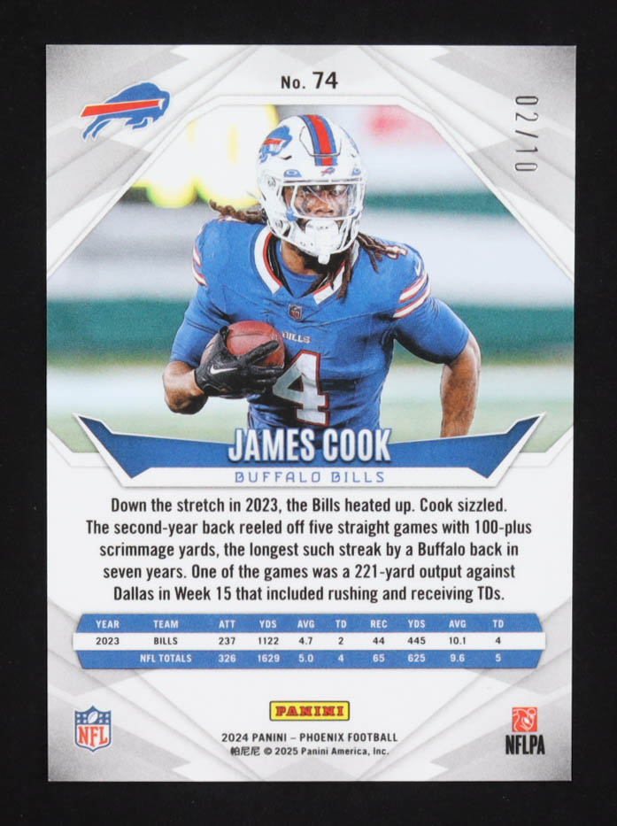 James Cook 2024 Panini Phoenix ColorBurst #74 #02/10 at PristineAuction.com James Cook 2024 Panini Phoenix ColorBurst #74 #02/10 at PristineAuction.com