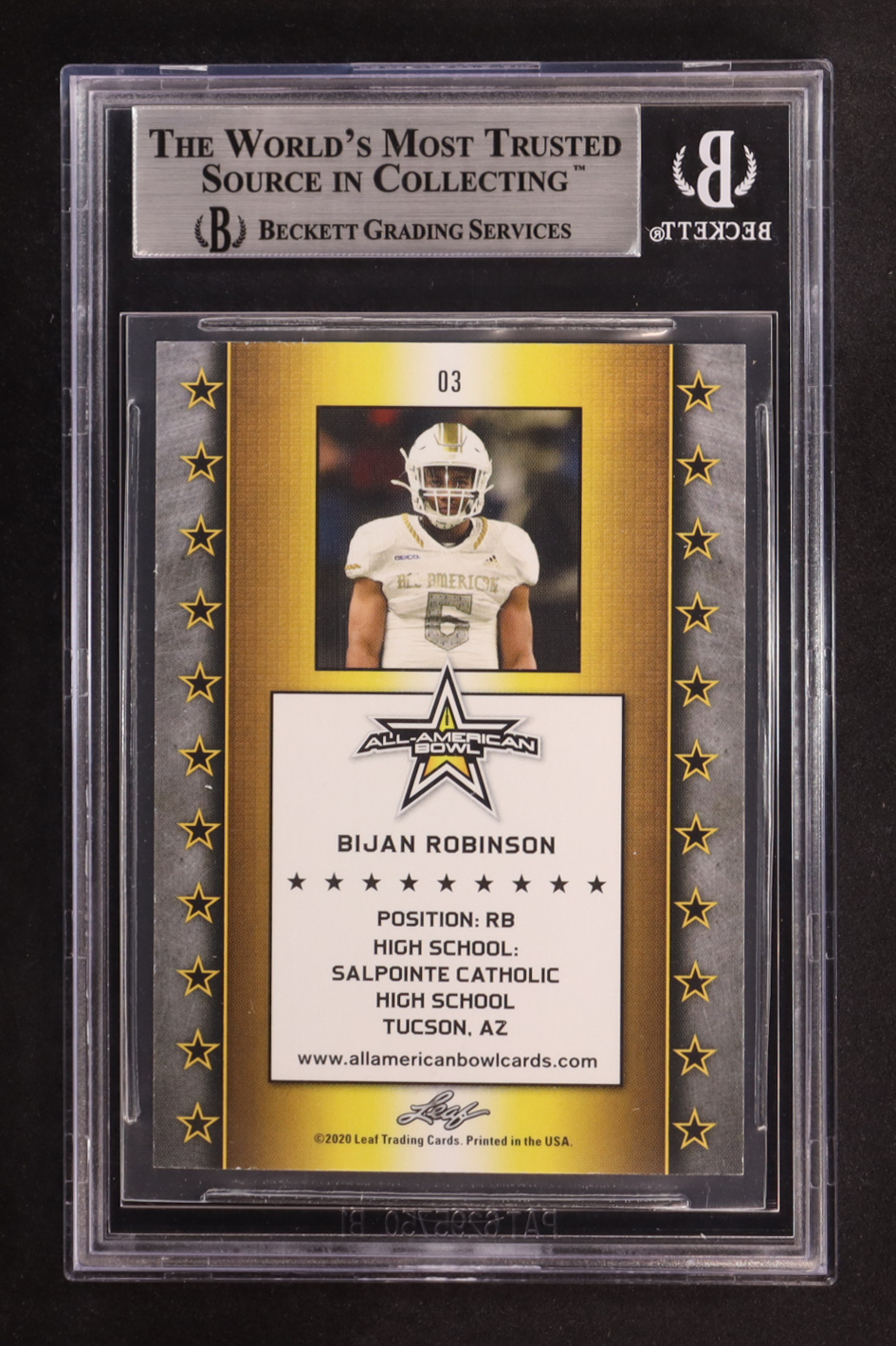 Bijan Robinson Signed 2020 Leaf Metal All-American Bowl #3 RC (BGS) at PristineAuction.com Bijan Robinson Signed 2020 Leaf Metal All-American Bowl #3 RC (BGS) at PristineAuction.com