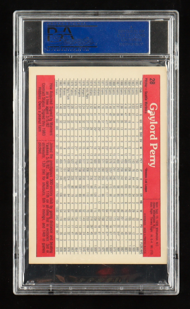 Gaylord Perry Signed 1983 Donruss #28 (PSA) at PristineAuction.com Gaylord Perry Signed 1983 Donruss #28 (PSA) at PristineAuction.com