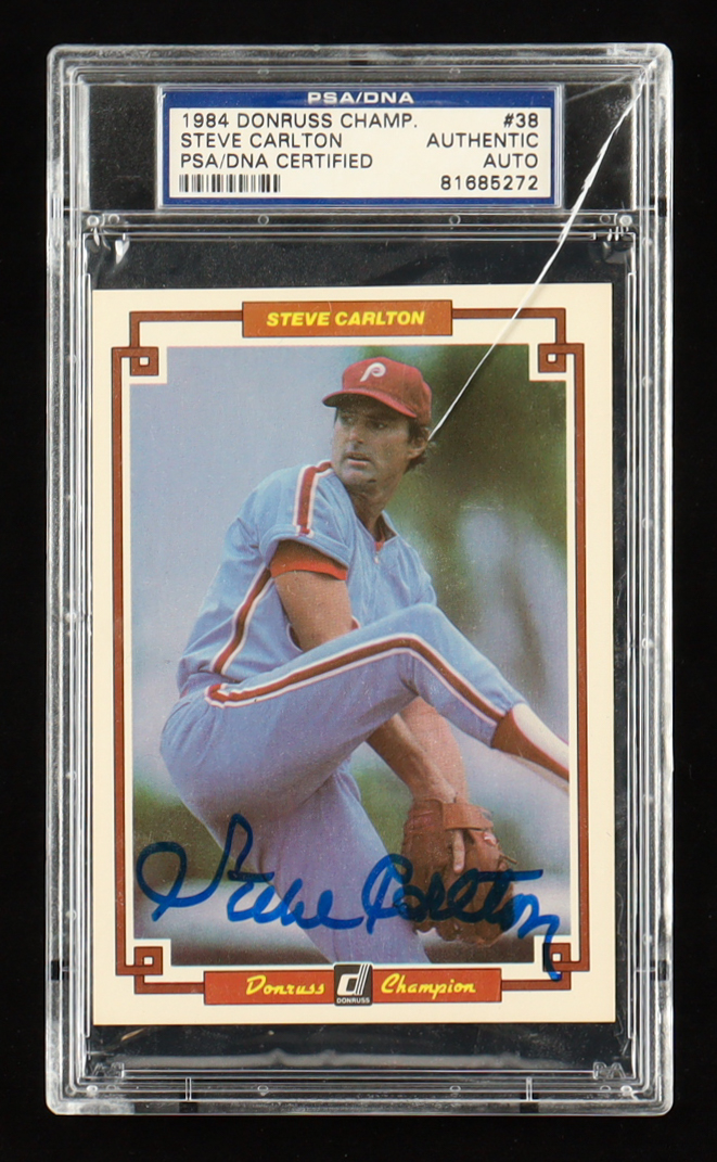 Steve Carlton Signed 1984 Donruss Champion #38 (PSA) at PristineAuction.com Steve Carlton Signed 1984 Donruss Champion #38 (PSA) at PristineAuction.com