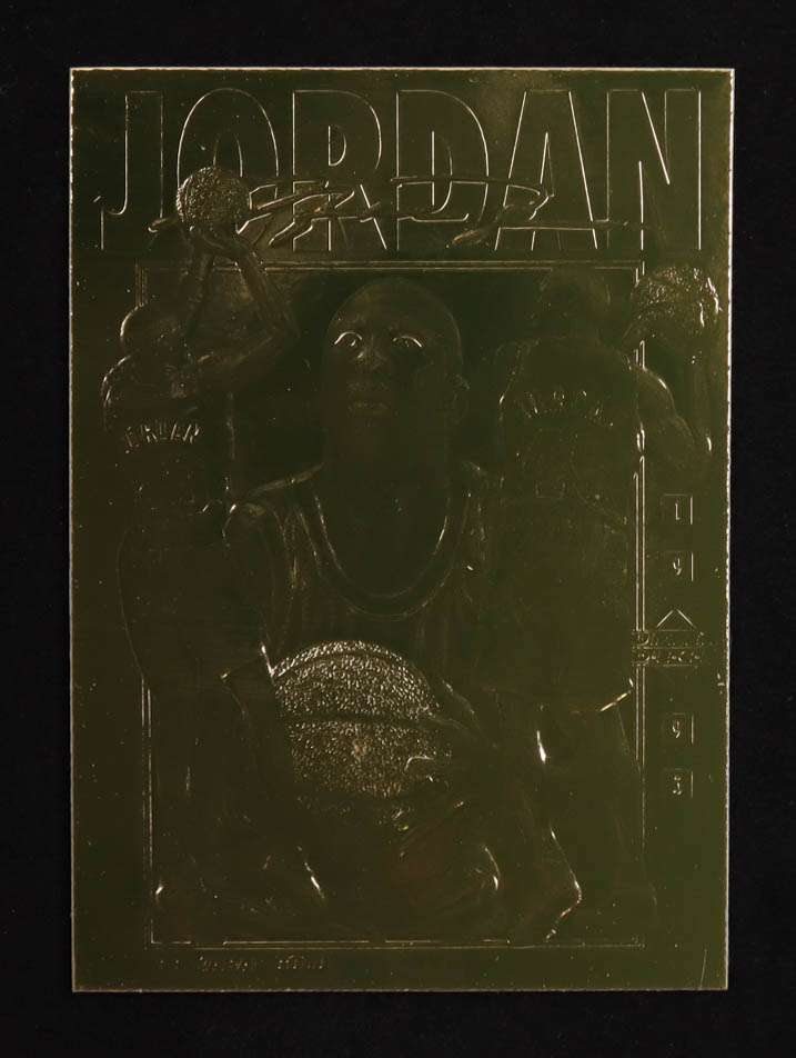 Michael Jordan 1995 Upper Deck Original 23 KT Genuine Gold Foil Sculptured Triple Image #36378/50000 at PristineAuction.com Michael Jordan 1995 Upper Deck Original 23 KT Genuine Gold Foil Sculptured Triple Image #36378/50000 at PristineAuction.com