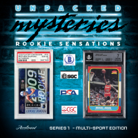Accelerant UNPACKED MYSTERIES "ROOKIE SENSATIONS" Series 1 Multi-Sport Edition Mystery Box / Pack ($7,000 MICHAEL JORDAN 86/87 FLEER RC BGS 7) at PristineAuction.com