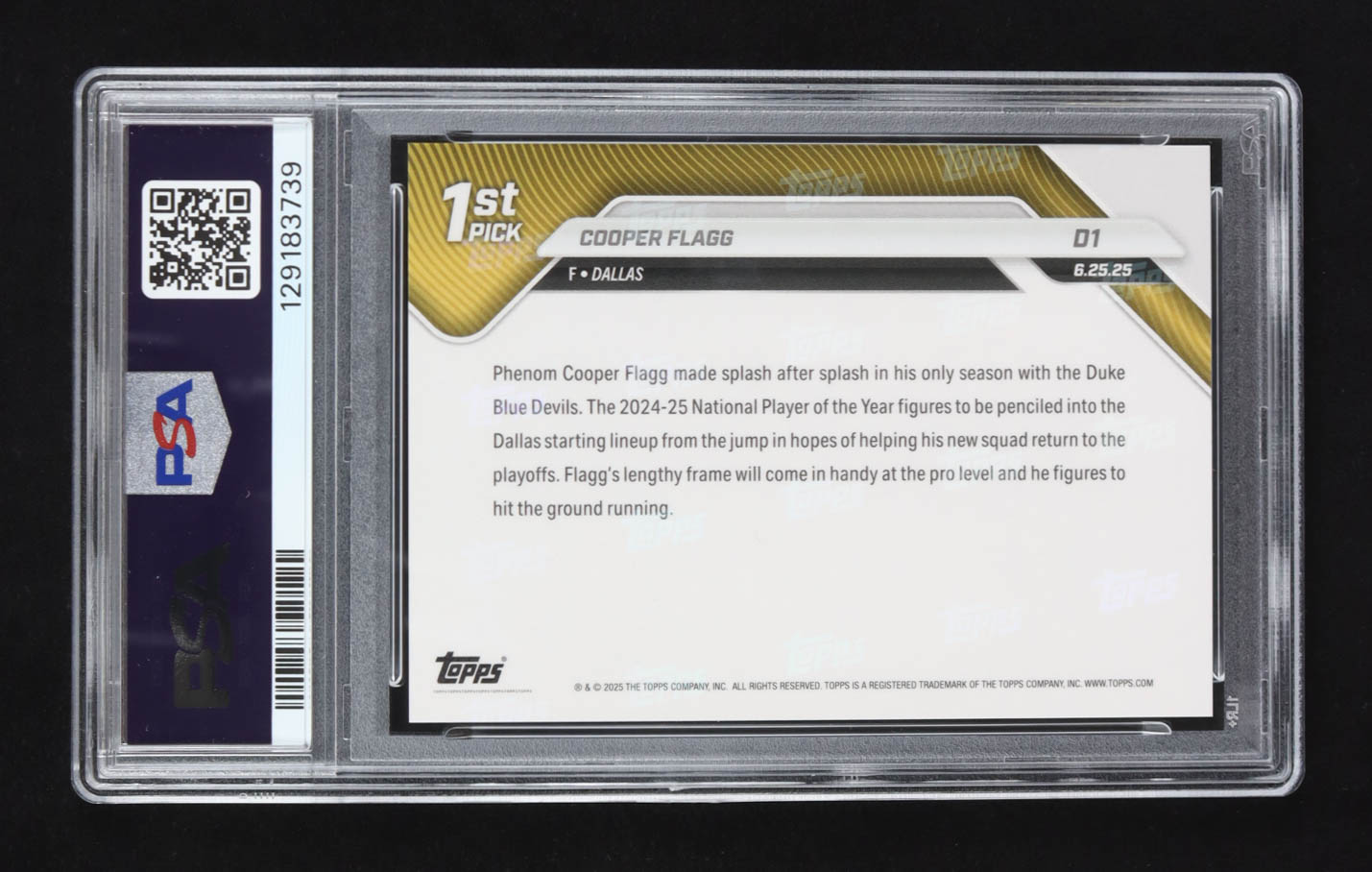 Cooper Flagg 2025 Topps Now Draft #D1 RC (PSA 10) at PristineAuction.com Cooper Flagg 2025 Topps Now Draft #D1 RC (PSA 10) at PristineAuction.com