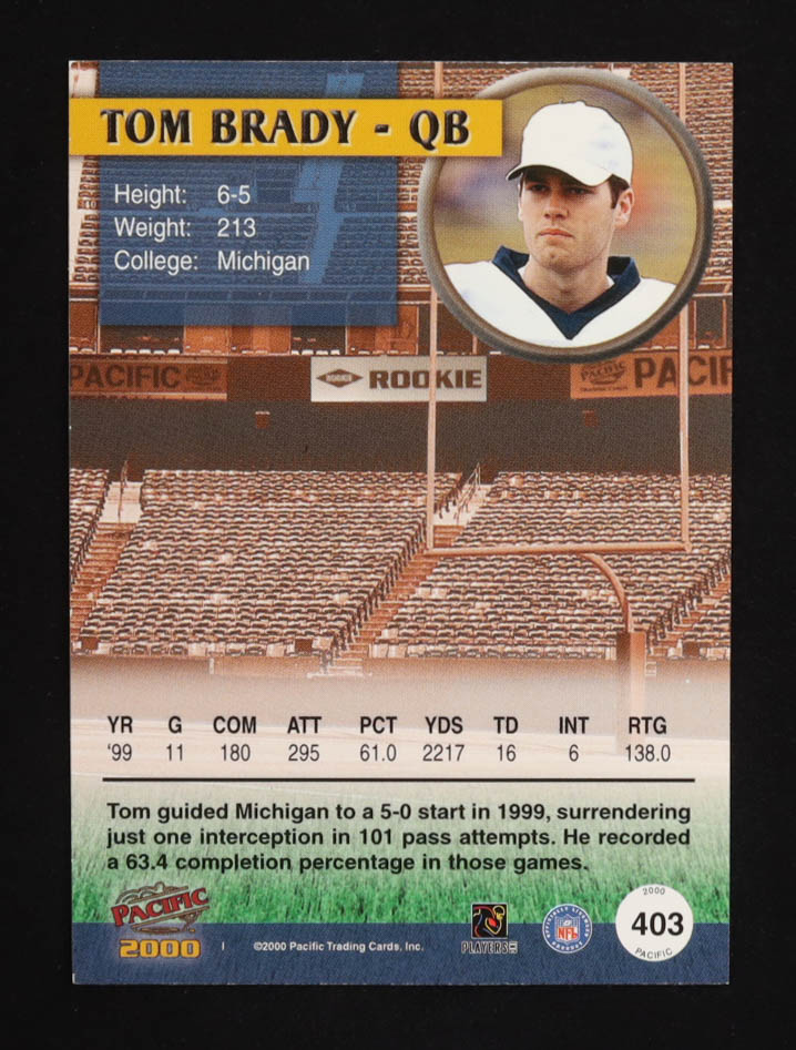 Tom Brady 2000 Pacific RC #403 at PristineAuction.com Tom Brady 2000 Pacific RC #403 at PristineAuction.com