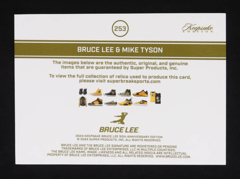 Bruce Lee / Mike Tyson 2024 Keepsake Edition Authentic Relic #253 at PristineAuction.com Bruce Lee / Mike Tyson 2024 Keepsake Edition Authentic Relic #253 at PristineAuction.com