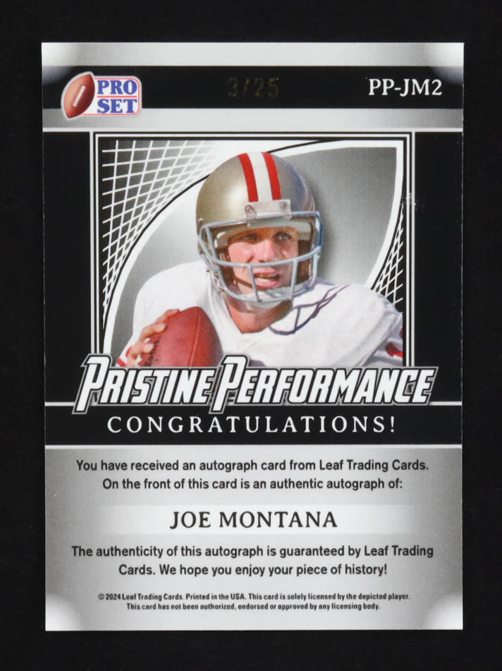 Joe Montana 2024 Leaf Joe Montana Legacy Pristine Performance Prismatic Platinum Blue #PPJM2 #3/25 at PristineAuction.com Joe Montana 2024 Leaf Joe Montana Legacy Pristine Performance Prismatic Platinum Blue #PPJM2 #3/25 at PristineAuction.com