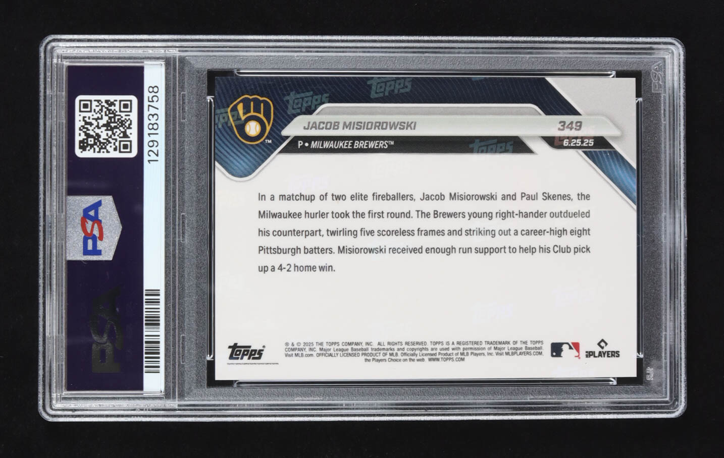 Jacob Misiorowski 2025 Topps Now #349 RC (PSA 10) at PristineAuction.com Jacob Misiorowski 2025 Topps Now #349 RC (PSA 10) at PristineAuction.com