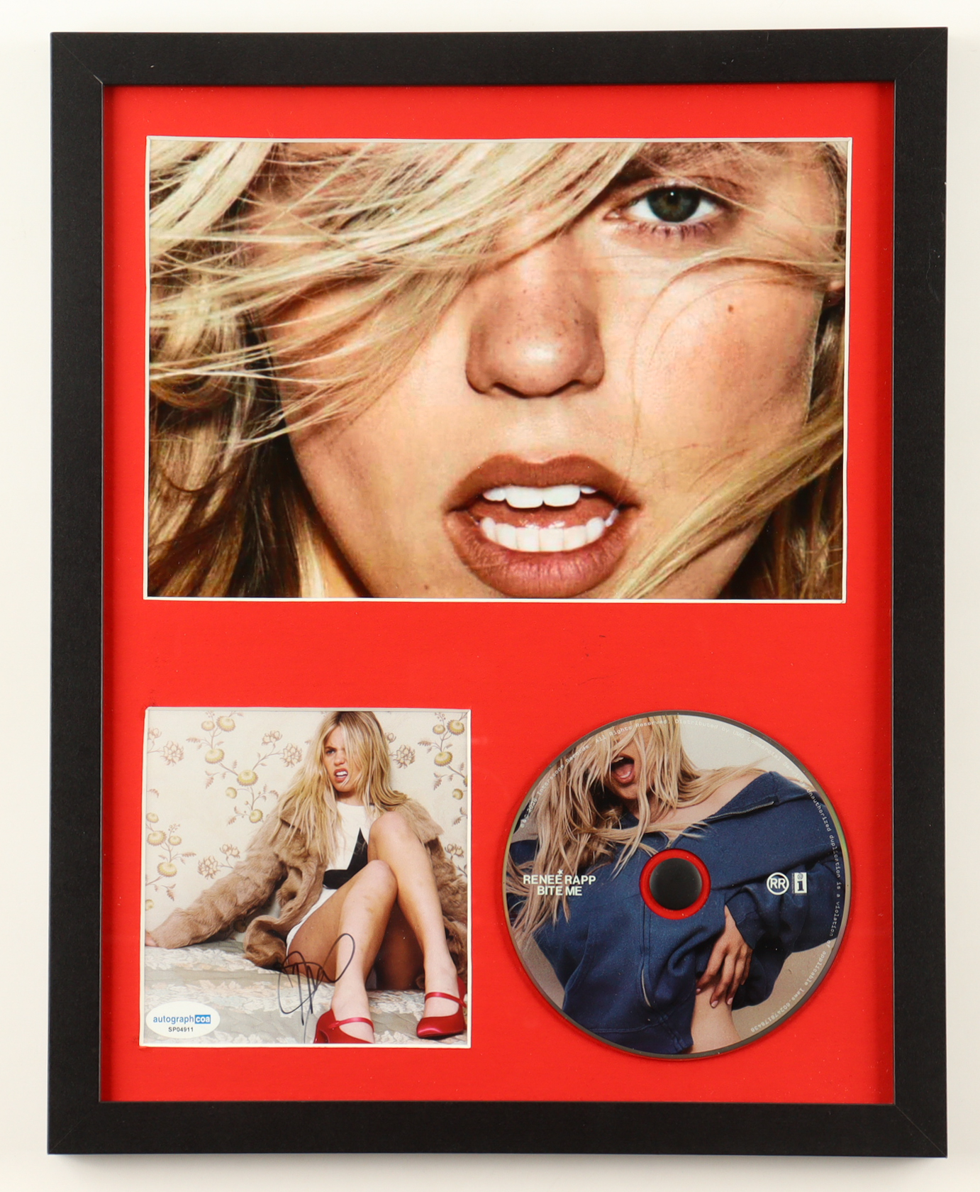 Renee Rapp Signed Custom Framed "Bite Me" CD Album Insert Display with Disc (ACOA) at PristineAuction.com Renee Rapp Signed Custom Framed "Bite Me" CD Album Insert Display with Disc (ACOA) at PristineAuction.com