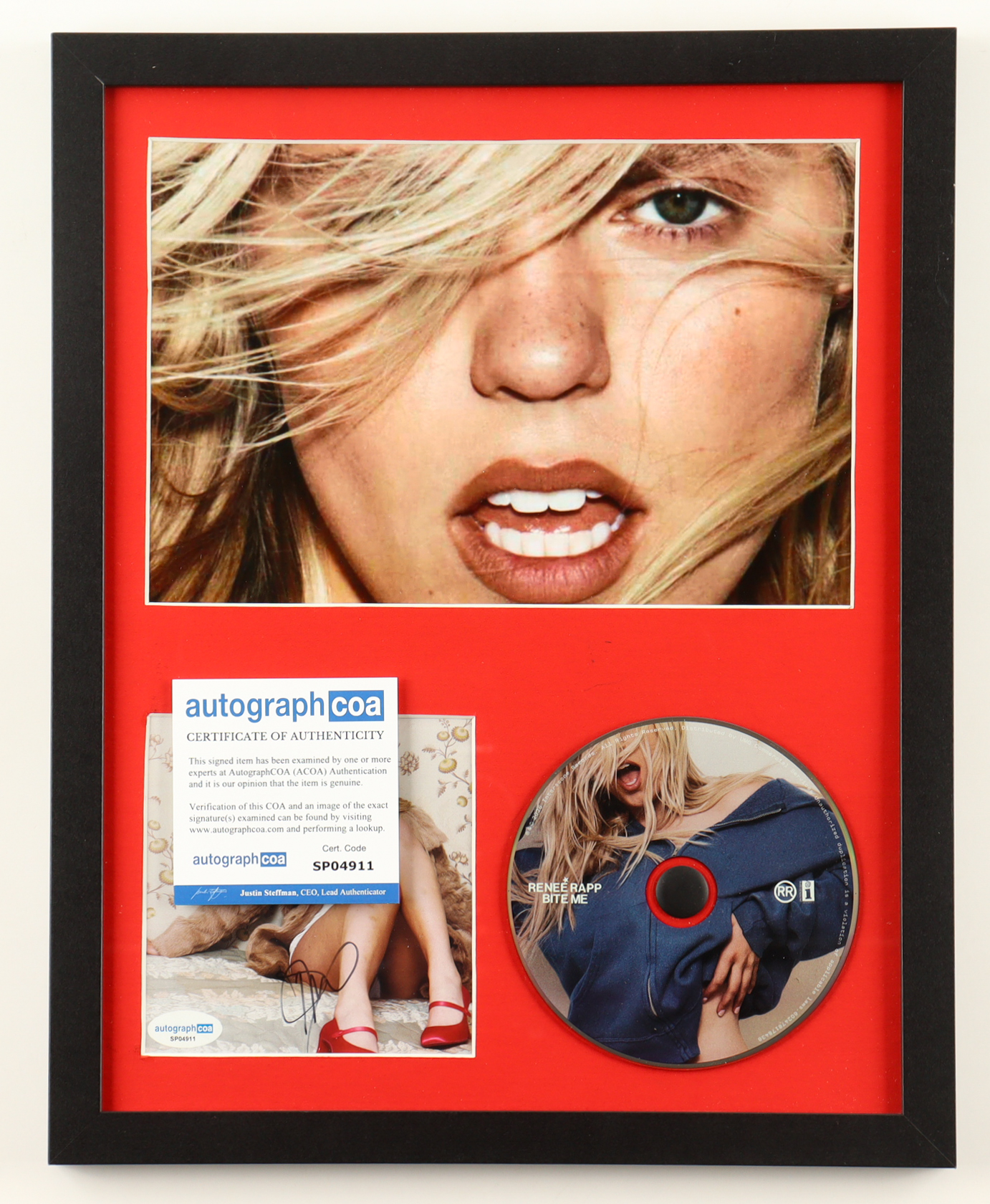 Renee Rapp Signed Custom Framed "Bite Me" CD Album Insert Display with Disc (ACOA) at PristineAuction.com Renee Rapp Signed Custom Framed "Bite Me" CD Album Insert Display with Disc (ACOA) at PristineAuction.com