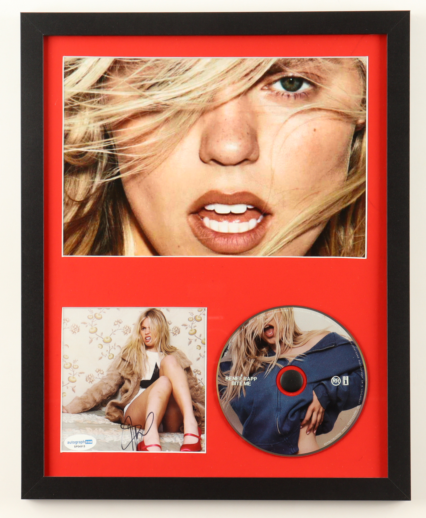 Renee Rapp Signed Custom Framed "Bite Me" CD Album Insert Display with Disc (ACOA) at PristineAuction.com Renee Rapp Signed Custom Framed "Bite Me" CD Album Insert Display with Disc (ACOA) at PristineAuction.com