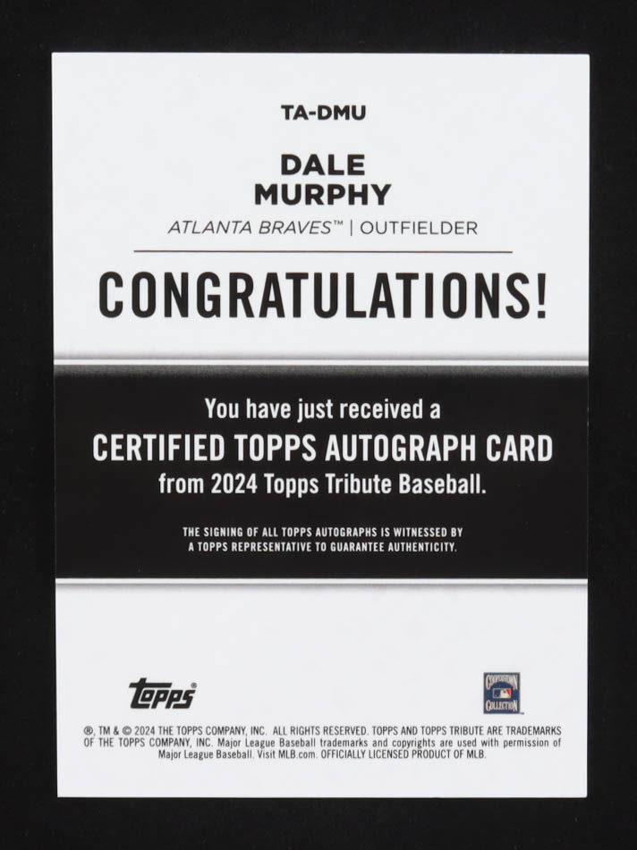 Dale Murphy 2024 Topps Tribute Autographs Green #TADMU #62/99 at PristineAuction.com Dale Murphy 2024 Topps Tribute Autographs Green #TADMU #62/99 at PristineAuction.com