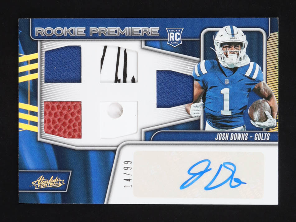 Josh Downs 2023 Absolute Rookie Premiere Materials Autographs Five #225 #14/99 RC at PristineAuction.com Josh Downs 2023 Absolute Rookie Premiere Materials Autographs Five #225 #14/99 RC at PristineAuction.com