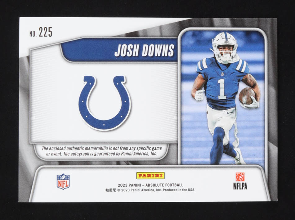 Josh Downs 2023 Absolute Rookie Premiere Materials Autographs Five #225 #14/99 RC at PristineAuction.com Josh Downs 2023 Absolute Rookie Premiere Materials Autographs Five #225 #14/99 RC at PristineAuction.com