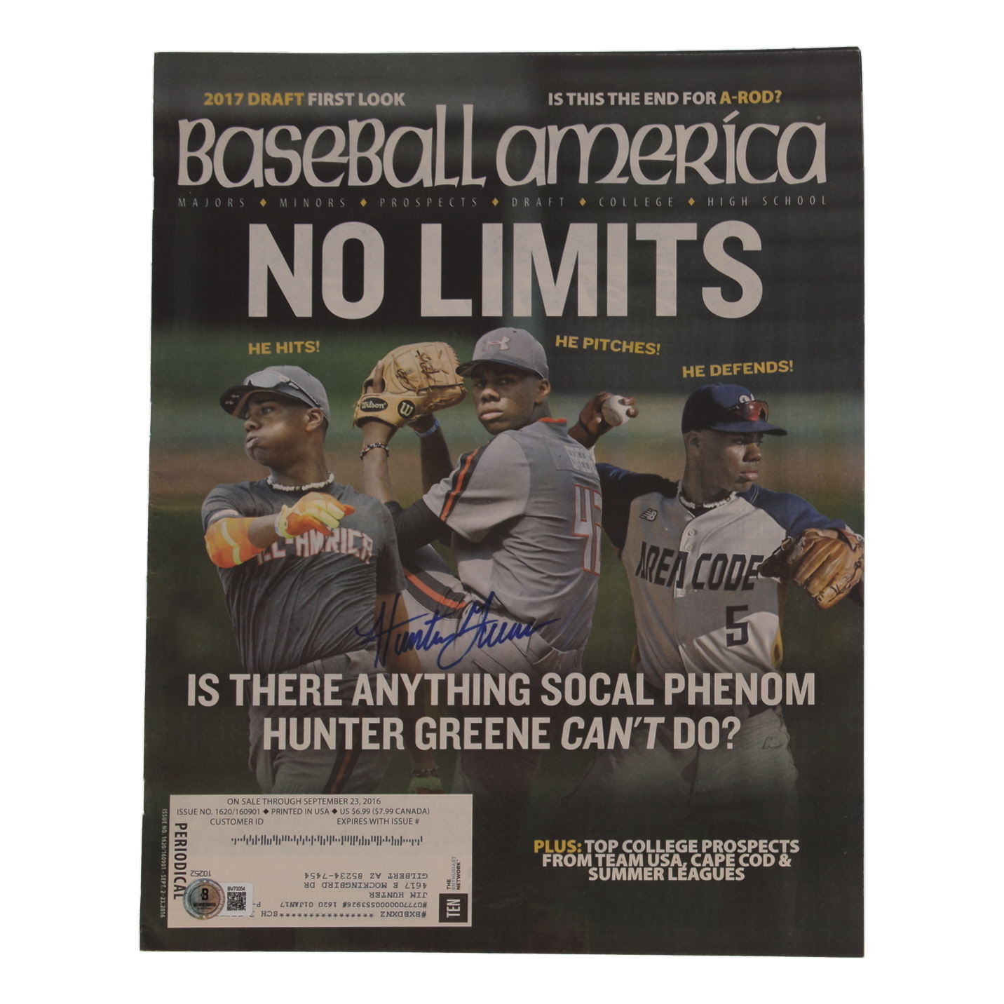 Hunter Greene Signed 2016 Baseball Ameríca Magazine (Beckett) at PristineAuction.com Hunter Greene Signed 2016 Baseball Ameríca Magazine (Beckett) at PristineAuction.com