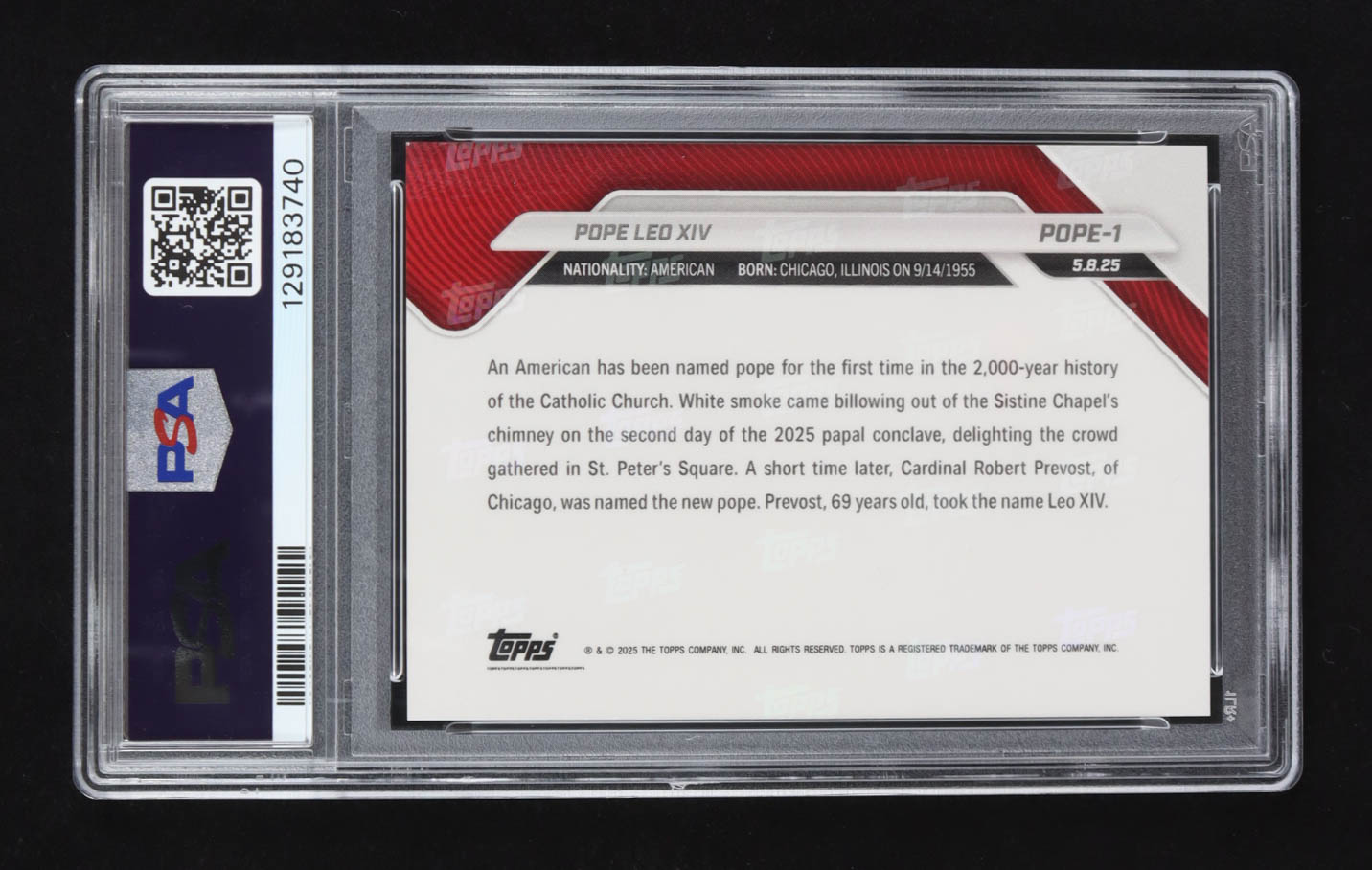 Pope Leo XIV 2025 Topps Now #POPE1 (PSA 10) at PristineAuction.com Pope Leo XIV 2025 Topps Now #POPE1 (PSA 10) at PristineAuction.com