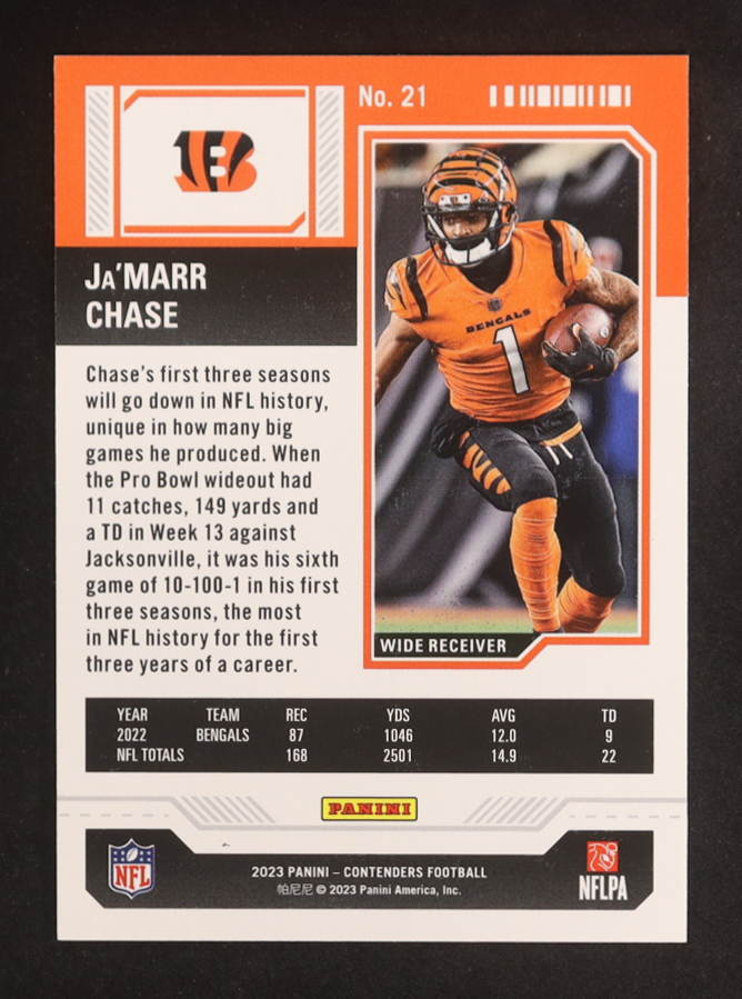 Ja'Marr Chase 2023 Panini Contenders #21 at PristineAuction.com Ja'Marr Chase 2023 Panini Contenders #21 at PristineAuction.com