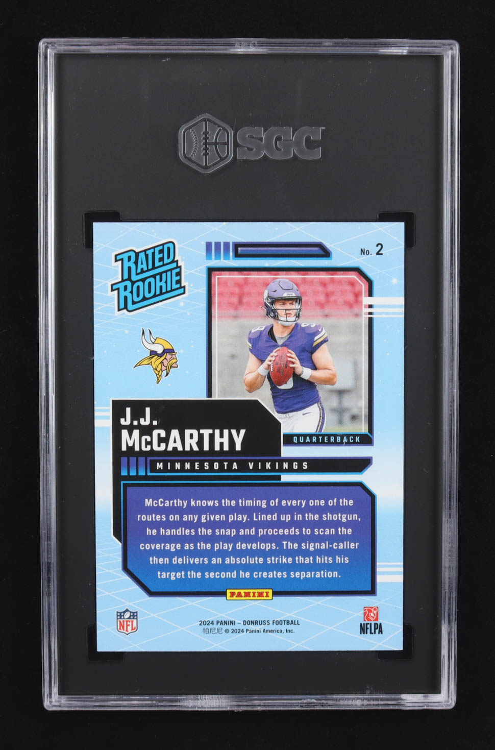 J.J. McCarthy 2024 Donruss Rated Rookies Retro #2 RC (SGC 10) at PristineAuction.com J.J. McCarthy 2024 Donruss Rated Rookies Retro #2 RC (SGC 10) at PristineAuction.com