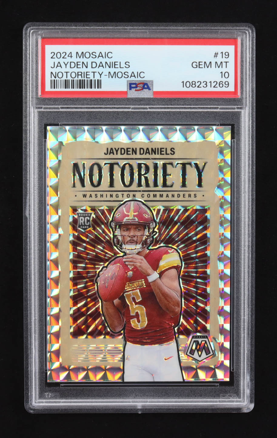 Jayden Daniels 2024 Panini Mosaic Notoriety Mosaic #19 RC (PSA 10) at PristineAuction.com Jayden Daniels 2024 Panini Mosaic Notoriety Mosaic #19 RC (PSA 10) at PristineAuction.com